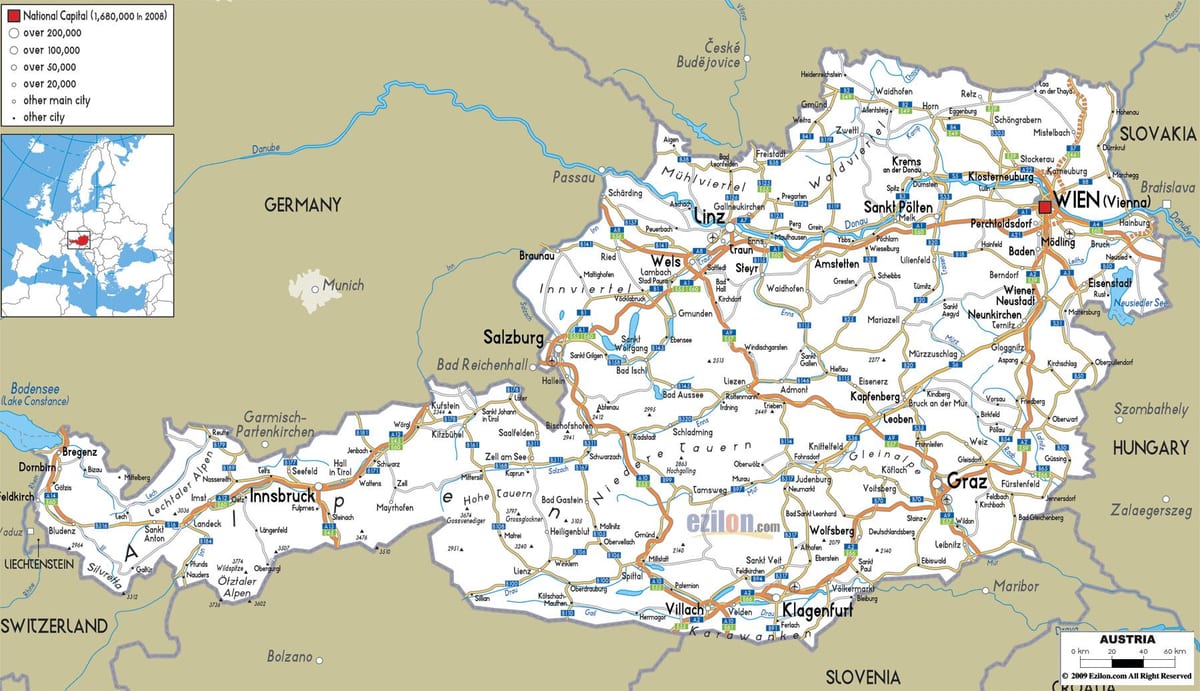 harte e detajuar të austrisë me qytetet