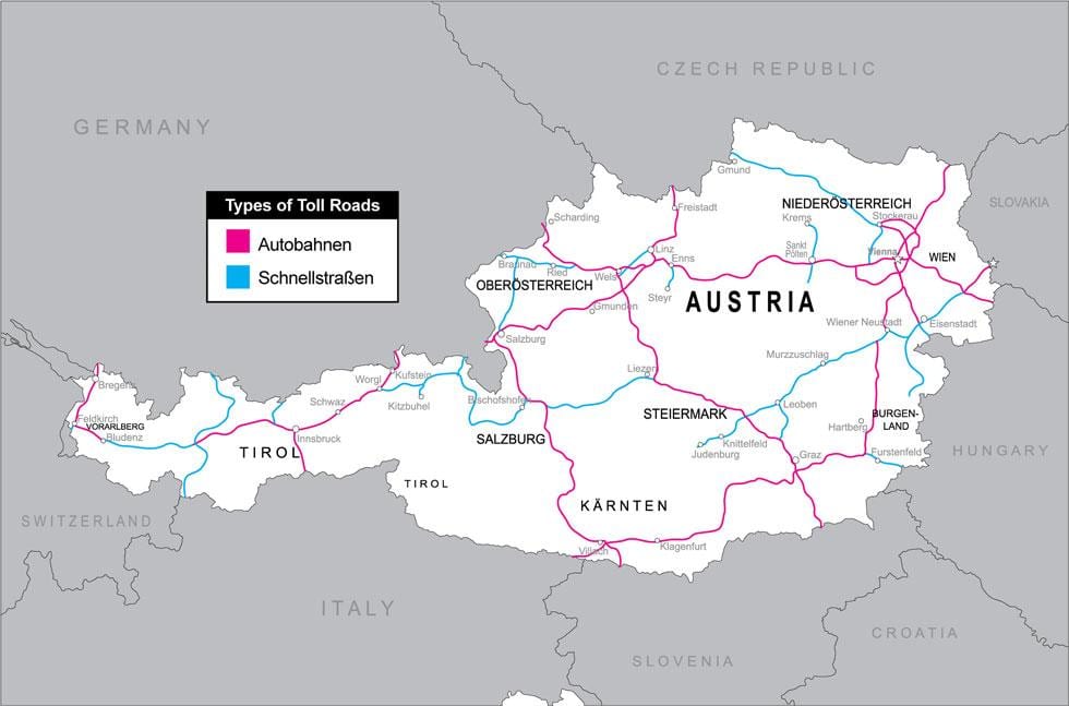 taksë e rrugëve në austri hartë