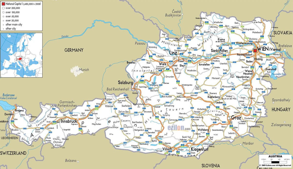 harta e austrisë rrugë