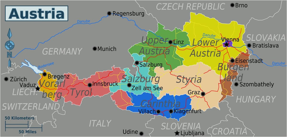 harta e austrisë shtetet