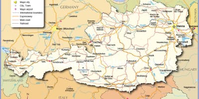 Harta e austrisë, me qytetet dhe fshatrat